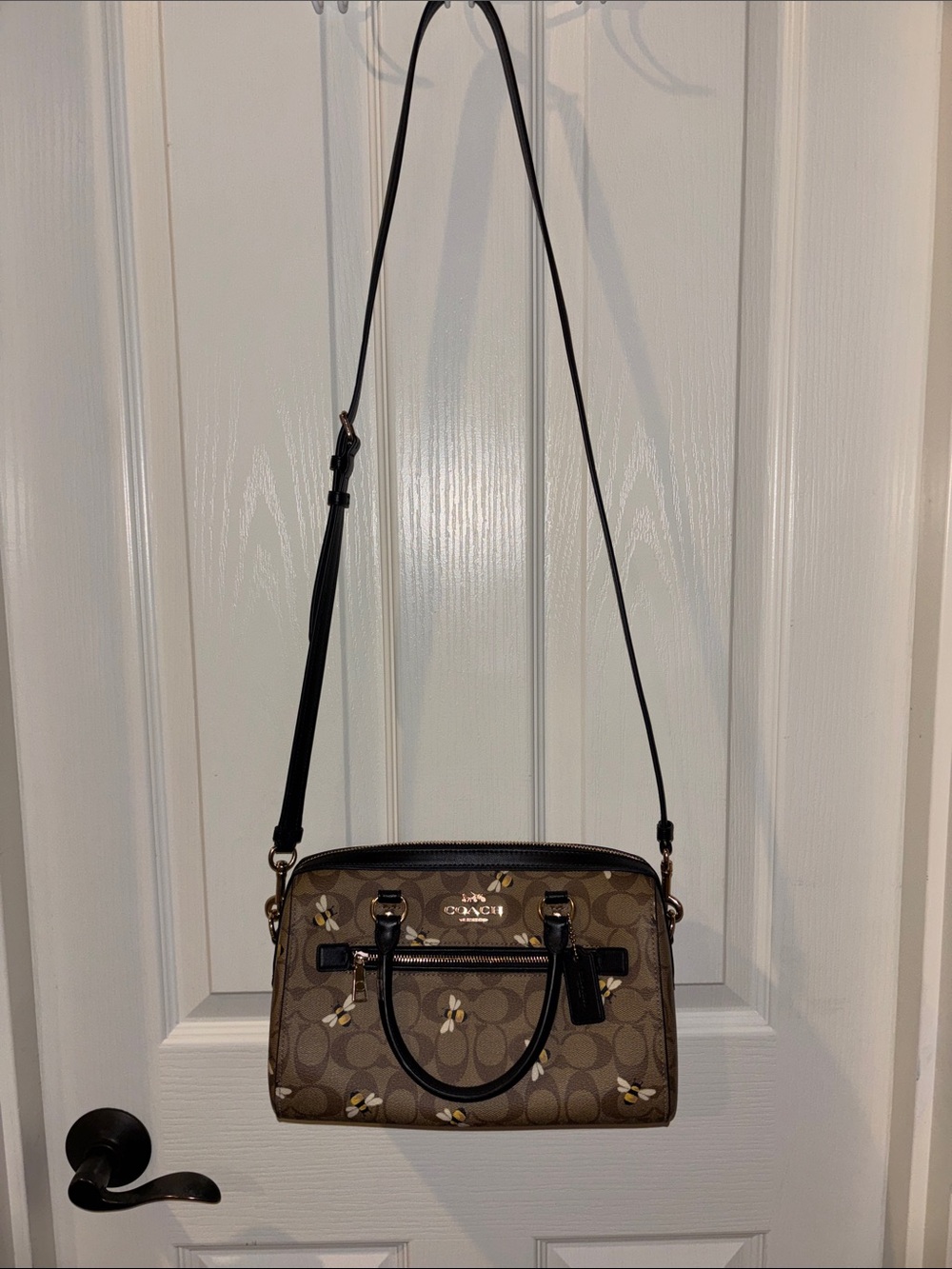 Coach Brown and Black Bee-Print Crossbody Purse